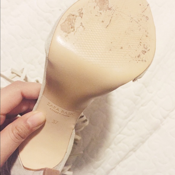 Zara White Fringe Suede Heels - Picture 3 of 4